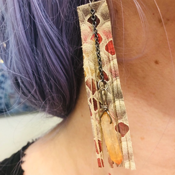 Free People Jewelry - Shimmer leather quartz fringe earrings